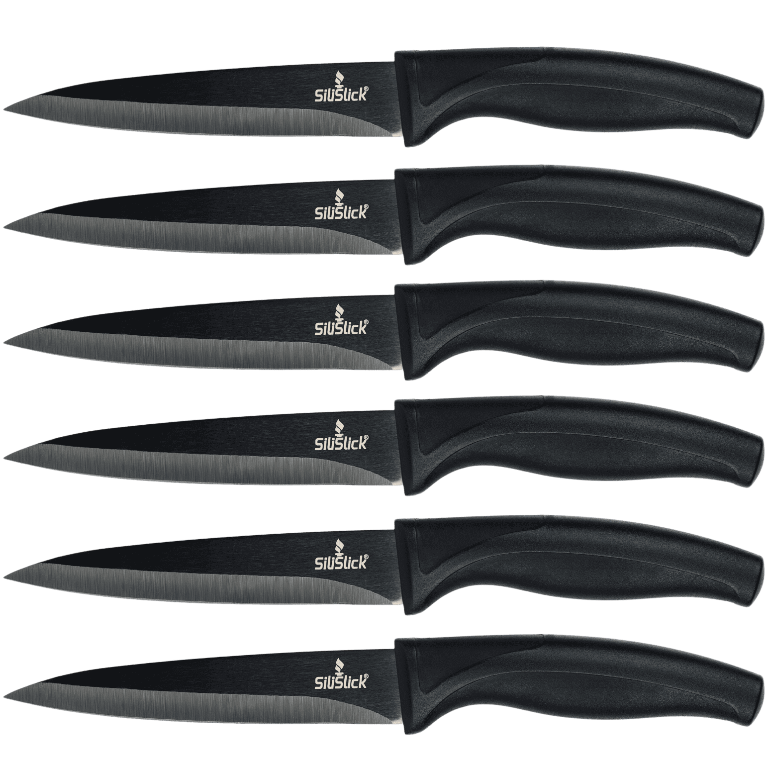 Steak Knife Set 6 Titanium Coated Black Handle, Black Blade